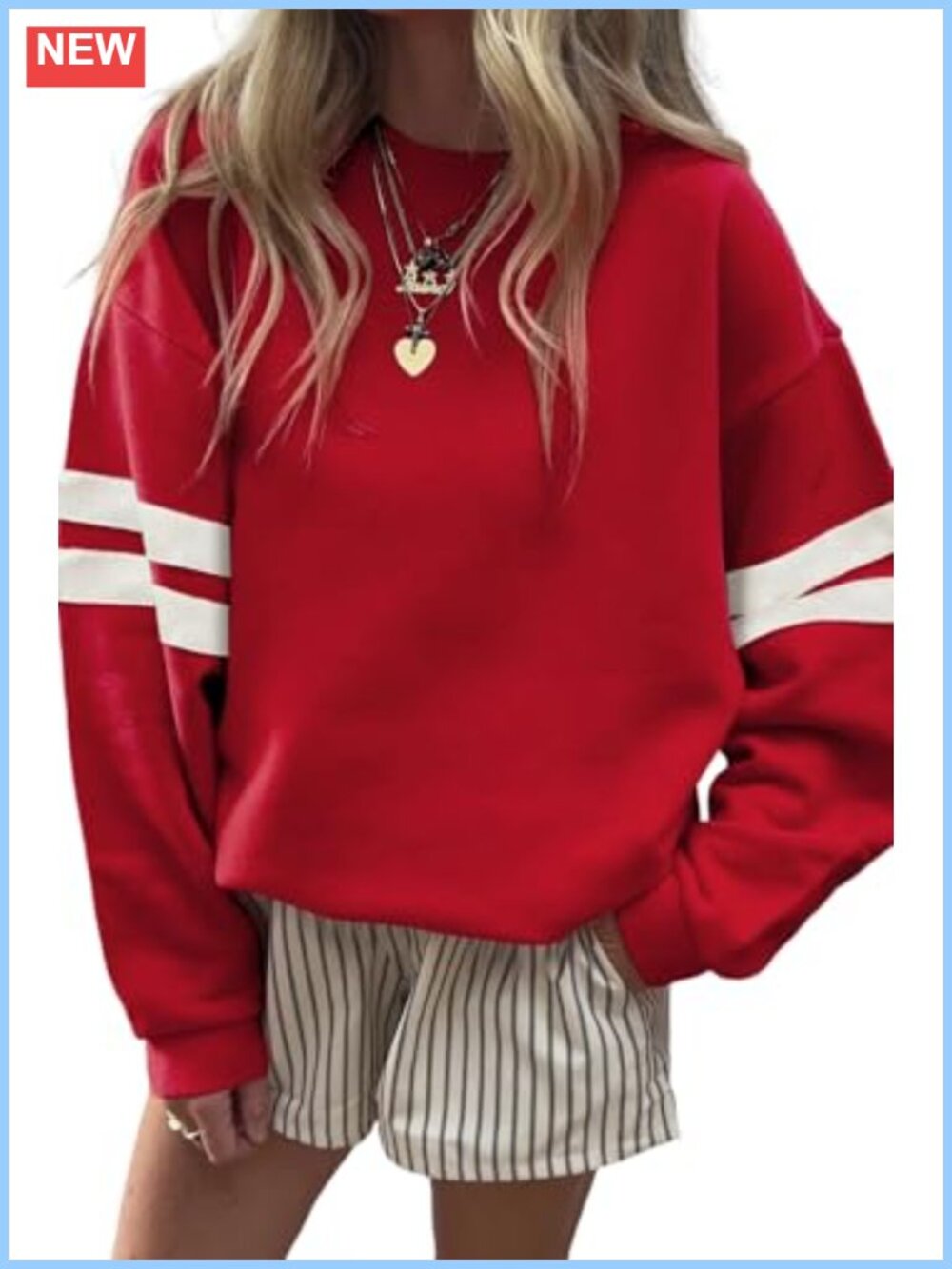 Womens Oversized Striped Sweatshirt Varsity Fall Winter Pullover